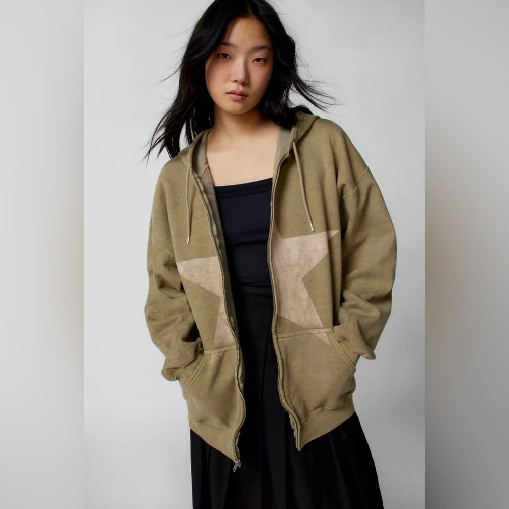 Urban Outfitters Star Graphic Zip-Up Hoodie Sweatshirt